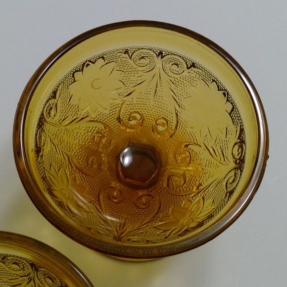 S/4 Vintage Indiana Glass Tiara Amber Sandwich Champagne Sherbet Glasses - Picture 6 of 9